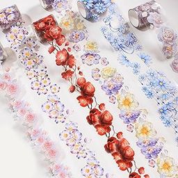 TecoKart ® 6 Rolls Floral Washi Tape Set, PET Transparent Aesthetic Flower Stickers, DIY Decorative Tape Supplies for Scrapbook, Journal, and DIY Craft Washi Tape Stickers-29