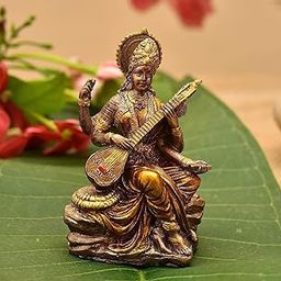 SEVLIYA Traders New Small Saraswati Playing Sitar-Height-3 Inches-Antique Finish-for Car & Home Décor (Resin, Multi-Coloured)-32