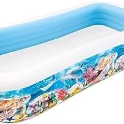 Budetto Inflatable Swimming Pool Swim Centre Tropical Family Pool, Blue Large Size (3.05m x 1.83m) for Kids and Adults for Summer Water Fun Bathing Tub Rectangular-1