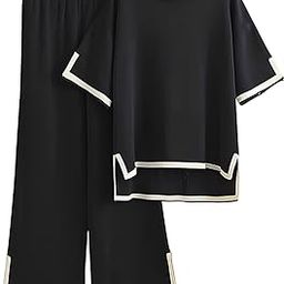 Women Casual Summer co ords Set Track Suit Oversized Top Baggy Pant,Top and Pajama Set-image-53