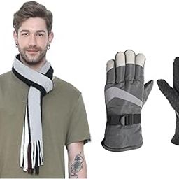 Men & Women Casual Self Design Solid Acrylic Woolen Muffler/Scarf/Stole and warm Winter Gloves with Faux Fur thermal lining inside for cold weather.-picture-15