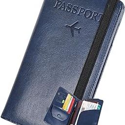 Leather Passport Wallet, Multi-purpose Passport Holder Wallet for Women and Men with Phone Pocket, Coin Pocket, Passport Cover, Travel Document Holder for Travel, Business Trip (Blue), Blue-image-34