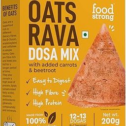 Foodstrong Oats Rava Dosa Mix, High Fibre & Protein, Easy to Digest, With Added Carrots & Beetroot, No Preservatives, No Soda, Ready to Cook Instant Mix, 200 g, Makes 13 Dosas Per Pack-46