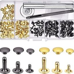 Asiatic Rivets Single Cap Rivet Tubular Metal Studs with Fixing Tool Kit for Leather Craft Repairs Decoration, 3 Sizes 2 Color [60 Set ]-image-66