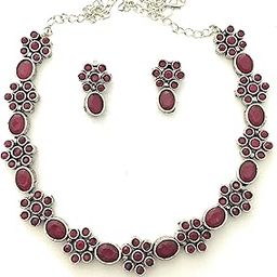 German Silver Oval and Flower Pattern Stone Studded Oxidized Jewellery Set for Women & Girls-image-67