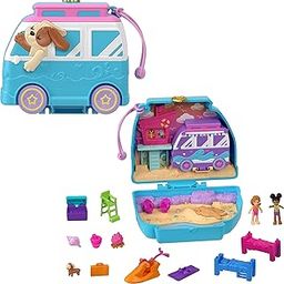 Polly Pocket Dolls & Playset, Seaside Puppy Ride Compact with 11 Accessories, Travel Toy with Fidget Exterior-image-47