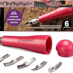 Speedball Linoleum Cutter - 5 Assorted Lino Cutters Includes Plastic Storage Handle,-image-93