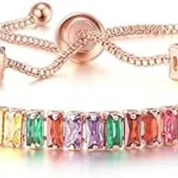 jewels galaxy Silver Plated Rectangular Cut Cubic Zirconia Pink Matrix Tennis Bracelet-picture-0