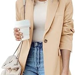 Womens Casual Blazers Long Sleeve Open Front Lapel Collar Work Office Jacket, Beige, Medium-10