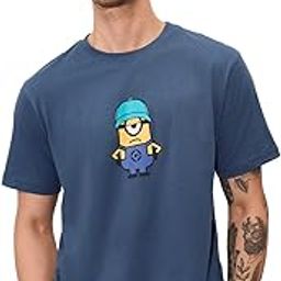 Minions: I Love Gru Men and Boys Short Sleeves Round Neck Blue Graphic Printed Regular Fit Cotton T-Shirts-image-86