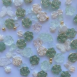 AKMI - Translucent Rose Beads, Acrylic Flower Charms, Multi-Colour, 30 Pieces (Green)-image-69