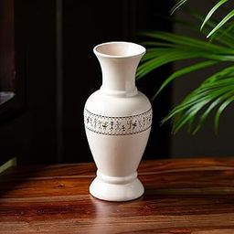 ExclusiveLane 'Whispers of Warli' Handcrafted Ceramic Flower Vase, 10 Inch, White, Ivory and Black-picture-11