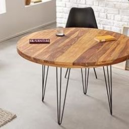 UK FURNITURE Beautiful Round Wooden Dining Table 4 Seater with Vintage Finish Ideal for Outdoor Indoor Brown Colour-23