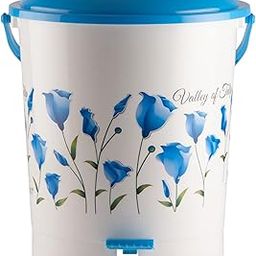 Kuber Industries Floral Printed Multiuses Step-On Pedal Plastic Dustbin, Waste Bin, Trash Can With Handle, 10 Litre (Blue)-47KM0759-3
