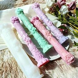 Long Cylindrical Flower sillicon Mold Taper,Decorative Floral Wax Pillar Candle Mould,Clay Mould, Resin Mould, 25.3 cm Length, 217g,-picture-5