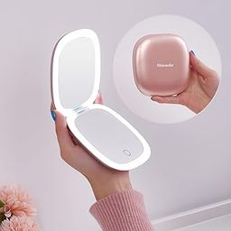 Mocado Compact LED Magnifying Travel Makeup-Mirror - 4 inches 1X/10X Magnification Small Hand Pocket Dimmable Double Sided USB Rechargeable Touch Screen, Portable Tabletop Cosmetic (Rose Gold)-20