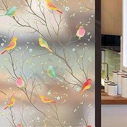 WISDOM Window Glass Decorative Frosted Film Static Cling Heat Control Film Self Adhesive Window Frosted Film (12" x 48, Birds Frosted)-image-66