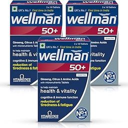 Wellman 50+ Multivitamin Tablets for Men Aged 50+ | Ginseng, Citrus & Amino Acids | Support Health & Vitality | Boost Cognitive & Immune Function | Reduce Tiredness & Fatigue | 30 Tablets (Pack of 3)-1
