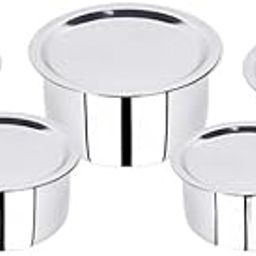 Diamond Steel 5 Pcs Stainless Steel Tope with Steel Lids | Tope/patila/cookware (Gas Stove and Induction Friendly)- Silver Pack of 10 (5 pcs pateli and 5 pcs lids)| Size- -1 to 3 Litre-image-9