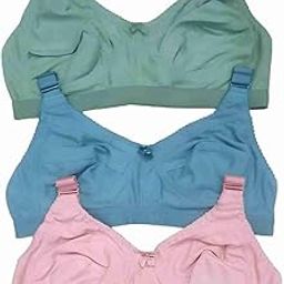 Cotton Fabric Non Paded Multicolor Bra Very Soft metarials, Beutiful Design,Pack of 3 Set Combo-picture-5