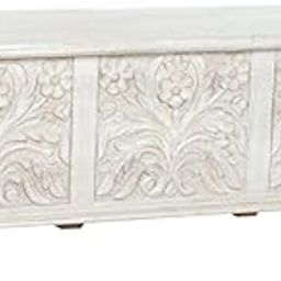 Handmade Solid Mango Wood Trunk Box Wooden Storage Box for Home Living Room Sandook Storage Chest White-image-16