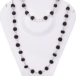 Natural Silver Plated Black Rudraksha Mala in Silver Designer Caps Rudraksha Beads (Pack of 1, 7 mm)-image-12