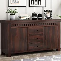Sheesham Wood Sideboard Storage Cabinet – Solid Wood Buffet with 3 Drawers & 2 Doors – No Assembly Required – Walnut Finish – Rustic Living Room or Dining Room Furniture-10