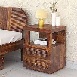Adichwal Furniture Solid Sheesham Wood Bedside Table with 2 Drawer with Shelf Storage for Bedroom | Nightstand Lamp Table | End Table | Sofa Side Table for Living Room (Provincial Teak)-image-63