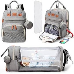 Diaper Bag Backpack, Diaper Bag with Changing Station, Baby Diaper Bags for Baby Boy Girl Diaper Bag Multifunctional Large Diaper Backpack Baby-Mom Bag with Bassinet Stroller Straps - Grey, Multi-image-5