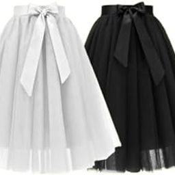 Girls Tulle Skirts A-line Mesh Skirt Tutu Skirts Dress for Toddler Girls Pack of 2(White&Black10 Years - 11 Years)-image-48