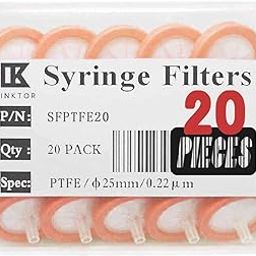 LINKTOR Syringe Filter PTFE Filtration, 25mm Diameter 0.22um Pore Size Non-sterile Pack of 20 (PACK of 20, 0.22μm, PTFE)-image-51