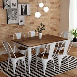 FURNWEAVE Metal 6 Seater Dining Set | Metal Dining Table | 6 Seater Dining Table Set | Powder Coated | Patio Set | Solid Sheesham Wood Top | White-image-51