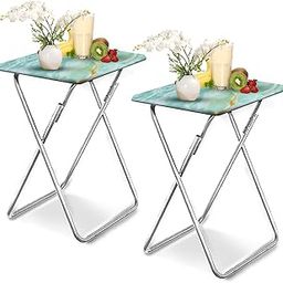 Garden 4 you Folding TV Tray Table,TV Dinner Table with Sturdy MDF Top,Eating Trays for Living Room with No Assembly Required, 2PCS (Sea Blue Marble)-15