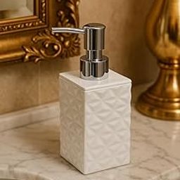 Soap Dispenser handwash Dispenser, White Ceramic Stoneware Look, 200 ml, abs Plastic Pack of 1-image-49
