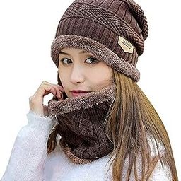 A Grade Cashmere Wool Winter Soft Warm 1 Set Snow and Wind Proof Knitted Ball Cap (Inside Fleece) Woolen Beanie Cap with Scarf Muffler for Women Ladies Girls (Beanie Dark Brown)-image-4