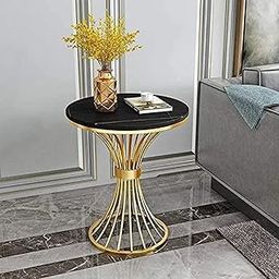 Al Hama EDEUEQUE Simple Modern Bedside Cabinet a Little Round Table with Engineered Wood top and a Sofa in a Farmhouse-Style Living Room. (Gold & Black)-3