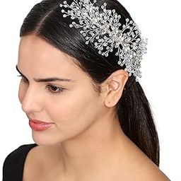 Beautiful Stones, Beads and Crystals Hair Tiara with Flexible Wire Hair Accessories for Girls and Women (White & Silver, Pack of 1)-image-67