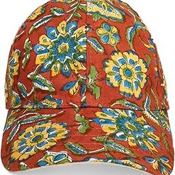 THASA Women Floral Print Baseball Cap Cotton Canvas Rust Orange with Yellow and Blue Flowers Travel Sun Cap-12