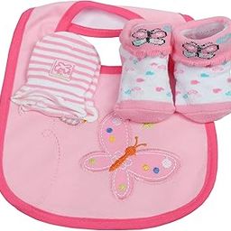 Babies Bloom Pink 3 Pcs Baby Bib, Anti Scratch Mittens and Socks Gift Set for Baby Girl(0-6 Months)-image-53