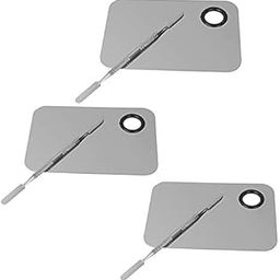 GENERIC Pack Of 3 Makeup Palette with Stainless Steel Square Shape Spatula Silver-16