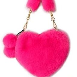 Classy Bag Plush Heart Shaped Furry Sling Bag for Girls & Women | Cute Faux Fur Shoulder Bag with Gold Chain | Soft Winter Handbag with Pom-Pom-image-100