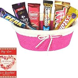 SFU E Com Fav. Chocolates With Desginer Tie Basket | Valentine Chocolate With Love Greeting Card | Valentine Chocolate Hamper | 123-26