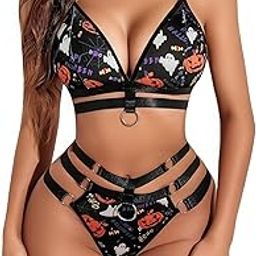 Women's 2 Piece Strappy Lingerie Set, Metal Ring Detail, with Choker-image-29