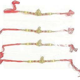 Traditional Handcrafted Rakhi with Gold-Tone Beads and Red Thread, Religious Festival Bracelet-image-23