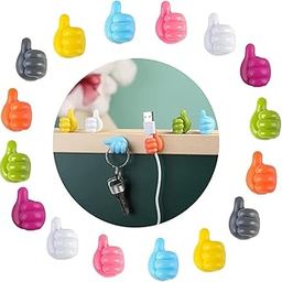 ERZA Self Adhesive Thumb Hook Wall Hangers for Cable Clip Key Hat Makeup Brush Holder Cable Organizer Clips, No Punching Key Hook Holder, Multifunctional Utility Silicone Hooks, Multicolor, PC 24-13