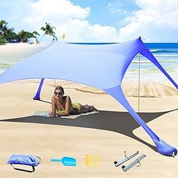 Cuupo Beach Tent Canopy Pop Up,UPF50 Lycra Sun Shade Outdoor Anti-Wind Sun Shelter with Stability Poles, Portable Sunshade for Beach Camping Fishing Backyard Royal Blue-image-40