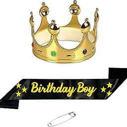 Decofy Happy Birthday Sash For Boys & Mens | Crown For Baby Boys King Adult Mens Suitable to everone -BLACK-2 Pc-image-49