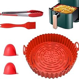 Prhavks 8Inch Air Fryer Silicone Pot, 5Pcs Airfryer Accessories Set Silicone Liners with Food Clip Oven Gloves Oil Brush Heat Resistant Reusable Deep Fryer Oven Bowl for 3-5 QT Air Fryer Basket (Red)-picture-21