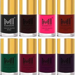 MI FASHION Soft Smooth Finish Velvet Matte Lacquer Nail Polish Multicolors Combo (Long Stay-Waterproof-Top Coat) 9.9ml Each (Pack Of-8)-image-82