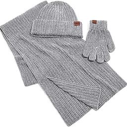 Winter Beanie Hat Scarf Touch Screen Driving Gloves 3 in 1 Set for Men Women Chenille Ribbed Knit-picture-13